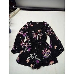 Womens arizona jeans co. black floral blouse Long Flare Sleeve sz XS